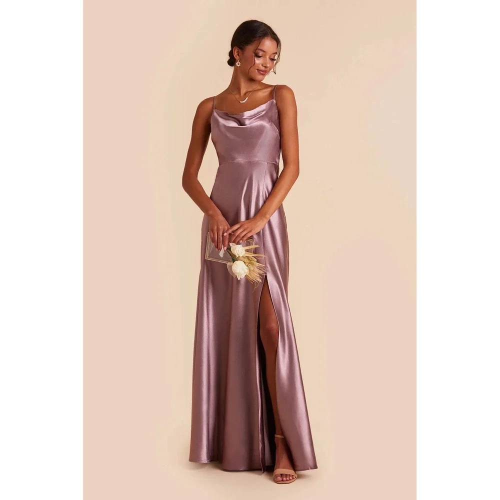 Birdy Grey Lisa Long Satin Dress Dark Mauve Cowl Neck Bridesmaid Gown XS NEW